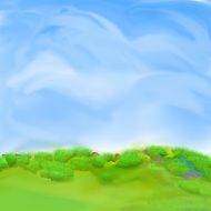painted green hills under a blue sky as an illustration