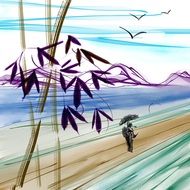 people under an umbrella in digital painting