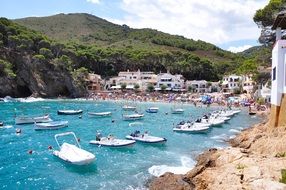 sea Bay with catamarans and boats, Spain