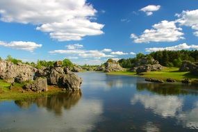 panorama of boulders on the lake