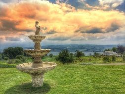 Picture of the fountain on a grass