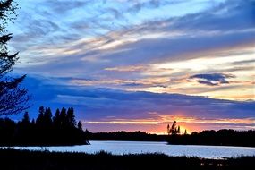 Twilight over the lake in quebec