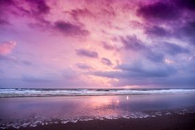 purple evening sky above calm sea, spain, Chiclana de la Frontera