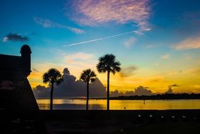 ocean coast in colorful twilight