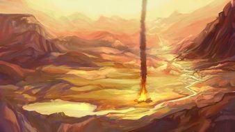 yellowish painting of a river