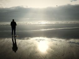 silhouette of a man on a background of silver dawn