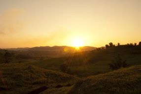 beautiful green mountains at sunrise, brazil, eventide