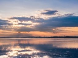 orange twilight in the clouds over the lake