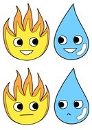 Cartoon water and fire clipart