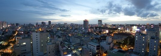 panorama of vietnamese city at dusk