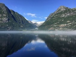 glacier near a lake in norway