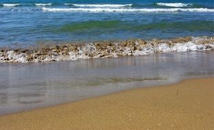 waves on a sandy beach in summer