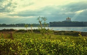 Beautiful Volga river among the colorful nature in Yaroslavl, Russia