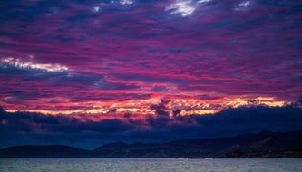 purple sunset over the ocean coast