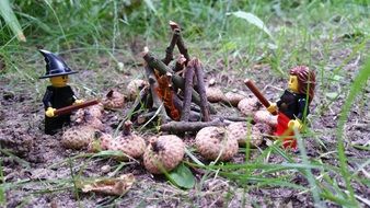 lego figures and campfire