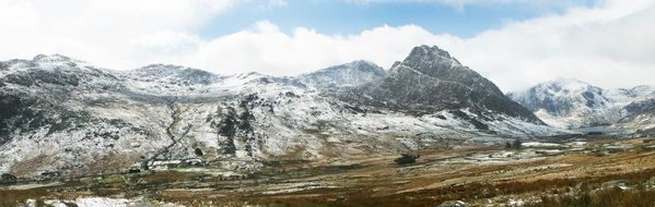 picturesque landscape with a valley near the mountain, uk, wales