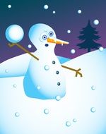 Drawing of the snowman on beautiful snowy landscape
