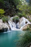 scenic landscape of a waterfall in the forest