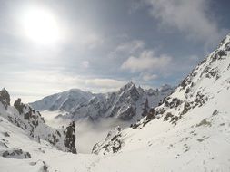 bright sun over snowy high Tatras