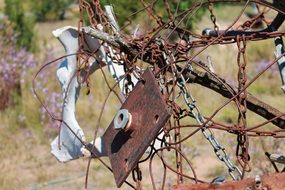 rusty chains and metal parts outdoor