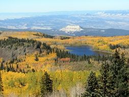 landscape of autumn forest around a lake in Colorado