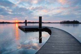 panoramic pier on the lake at sunset