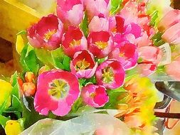 colourful Tulips Watercolor Digital image