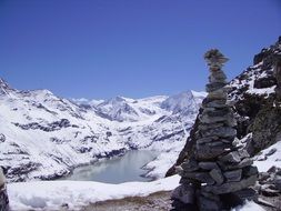 lake among the mountains in the snow