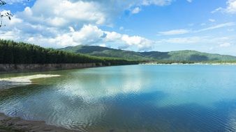 beautiful landscape blue sky over a blue lake