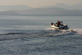 panoramic view of a powerboat on the water