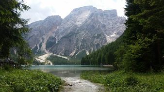 Lake Braies in the mountains of South Tyrol