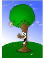 tree as a cartoon character in a colorful picture