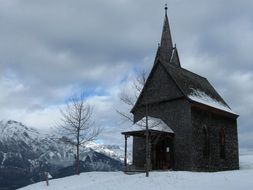 small Church in Winter Mountain landscape, austria