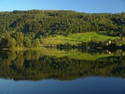 Beautiful landscape with the lake and forest in Norway