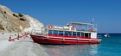 red ship Greece Skiathos Island Beach