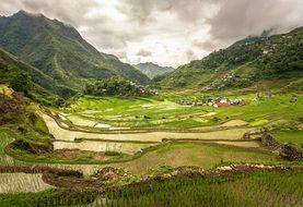 distant view of a village in a green valley