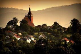 panorama of the village pietrzykowice in a sunny haze