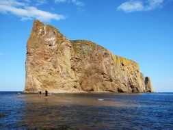 people walking to Rock in Sea, Canada, Quebec