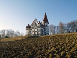 castle on a rural field in Europe on a sunny day