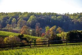 wooden fence on a green field in virginia