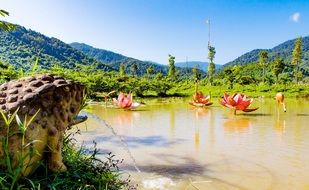 Landscape of the pond and mountains