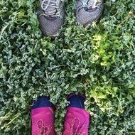 family feet in Frost Winter meadow view