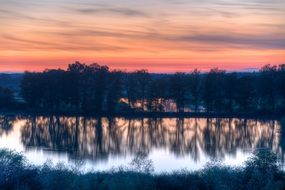 colorful twilight reflected in the lake