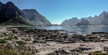 Sea with Mountains Rocks natural Landscape