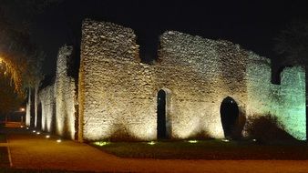 castle ruins at night