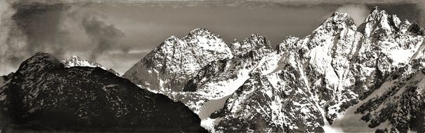 black and white photo of the Tatra mountain range