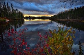 scenic lake in autumn, canada, quebec