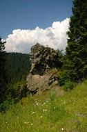 landscape of boulders on a green hill