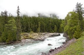 stormy mountain river with a glacier in montana