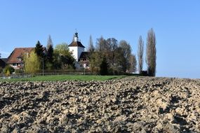 arable field in front of the castle